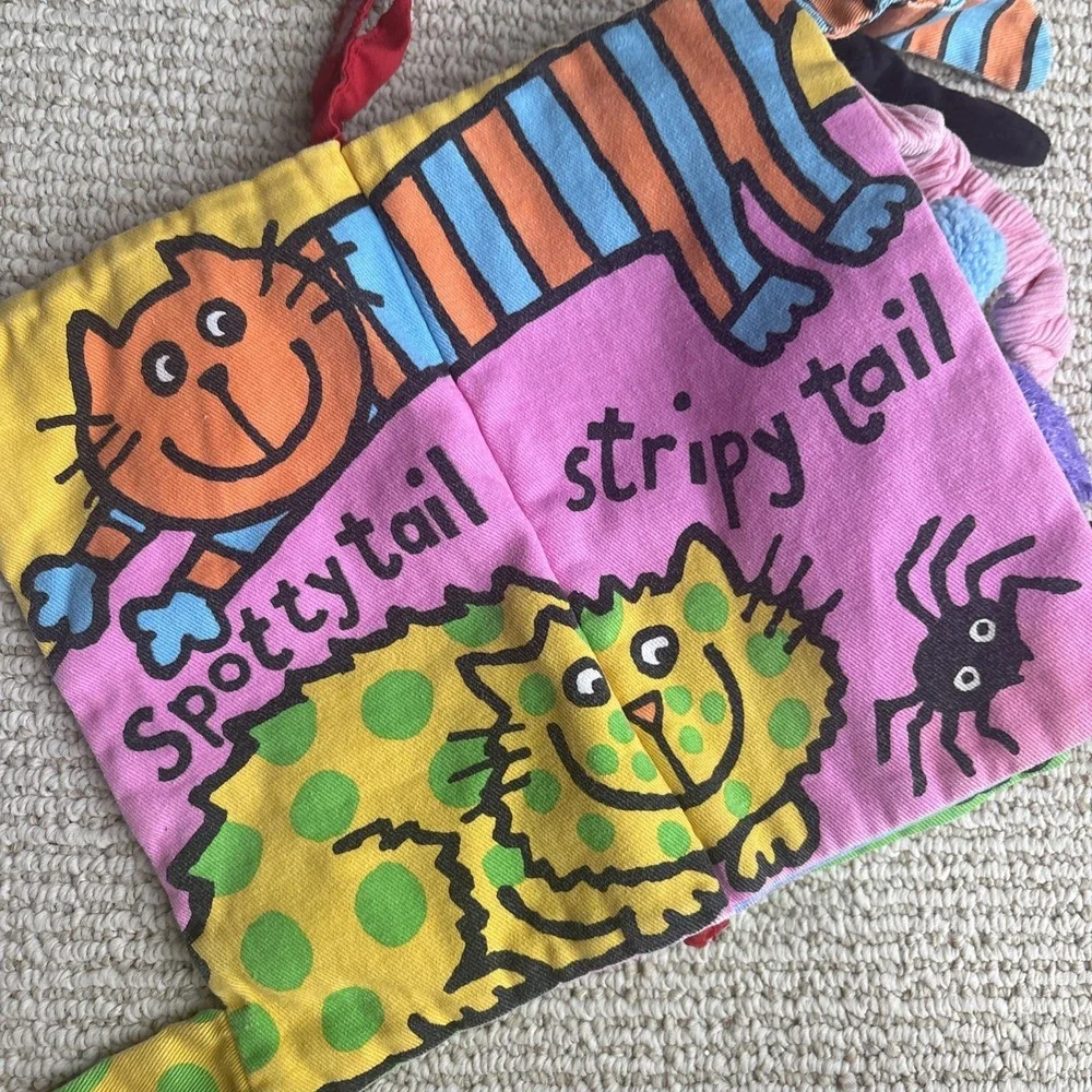 Jellycat Kitty Tails Crinkle Book Retired Baby Sensory Soft Book Cats Toddler 9